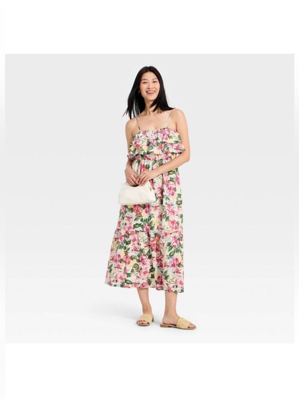 NWT Floral Ruffle Midi Sundress - Pink Floral